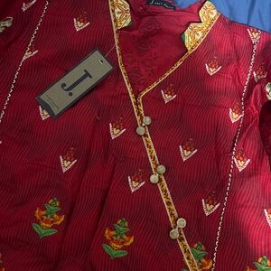 Elegant Red Embroidered High Low Dress